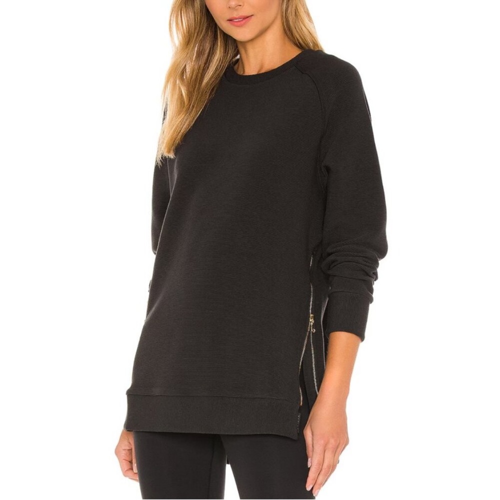 Varley Black Side-Zip Crewneck Sweatshirt